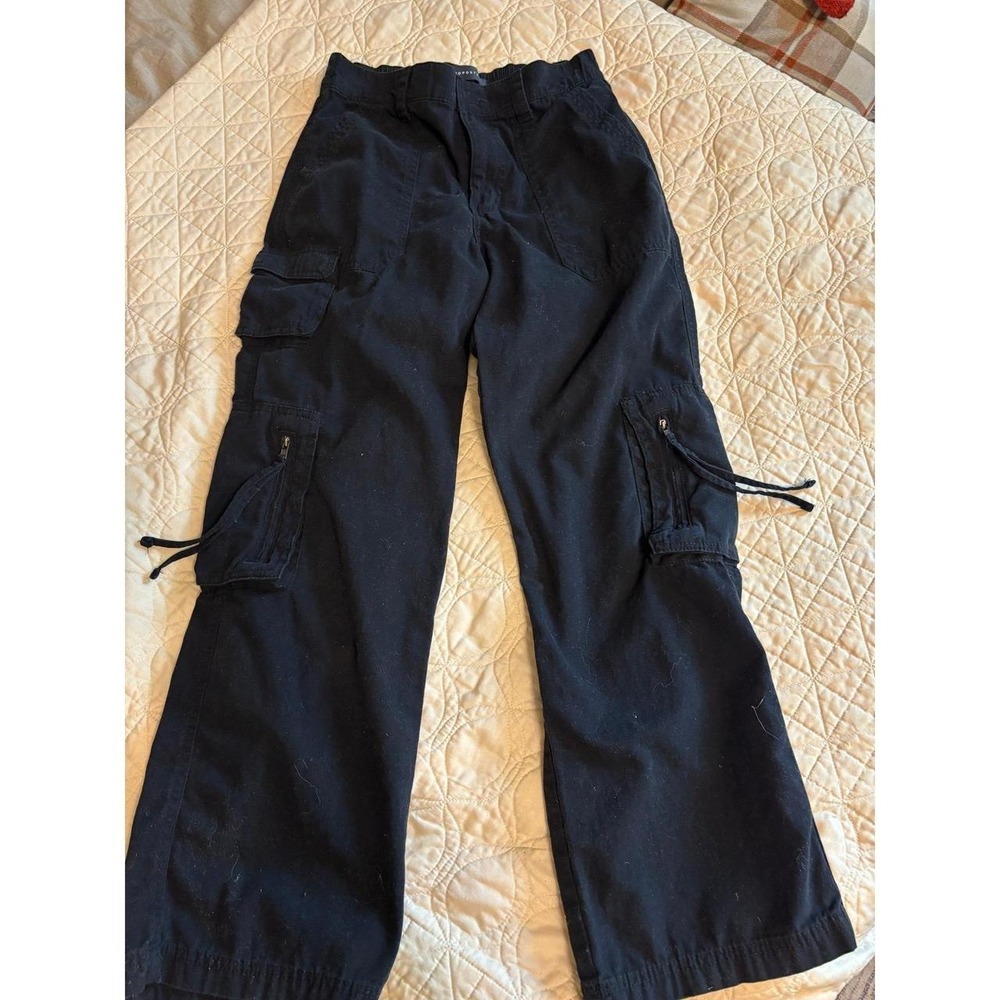 Aeropostale Womens Utility Cargo Pants Black Straight Leg Elastic Waist Pockets